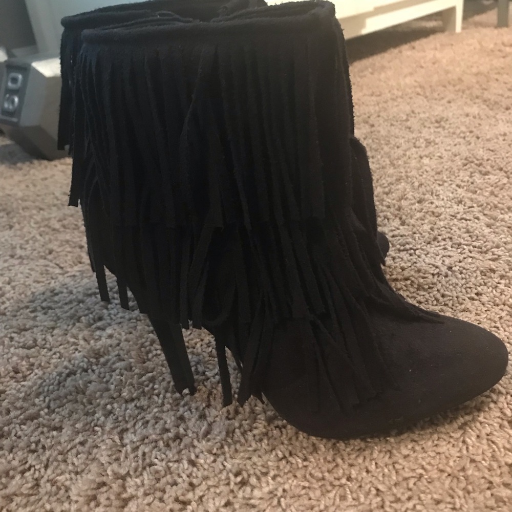 Black suede fringe booties